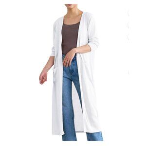 🌷 Joan Vass Soft Open Front Long Sweater White Knit Top